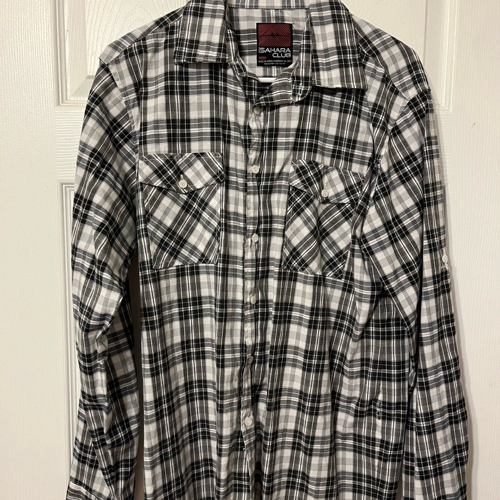 Men's Black and White Plaid Shirt | GUC | MED